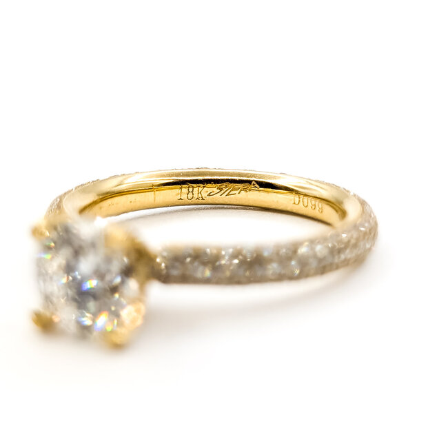 Ring Pave 1.2ct Round Lab Grown Diamond IGI Report: 773620490 VS1 D 1ctw Near Colorless Diamonds 18ky Sz6 3.2g 125120062