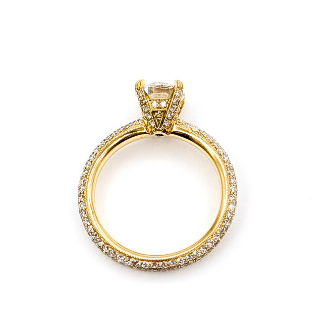 Ring Pave 1.2ct Round Lab Grown Diamond IGI Report: 773620490 VS1 D 1ctw Near Colorless Diamonds 18ky Sz6 3.2g 125120062