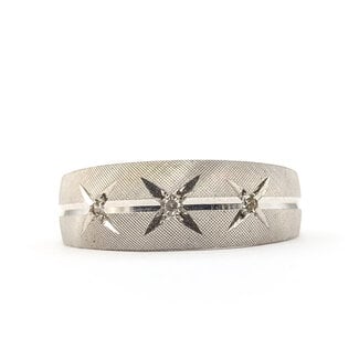 Ring 3 X Brushed .03ctw Round Diamonds 14kw 4.5mm Sz7 5.62g 226030063