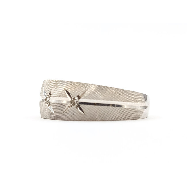 Ring 3 X Brushed .03ctw Round Diamonds 14kw 4.5mm Sz7 5.62g 226030063