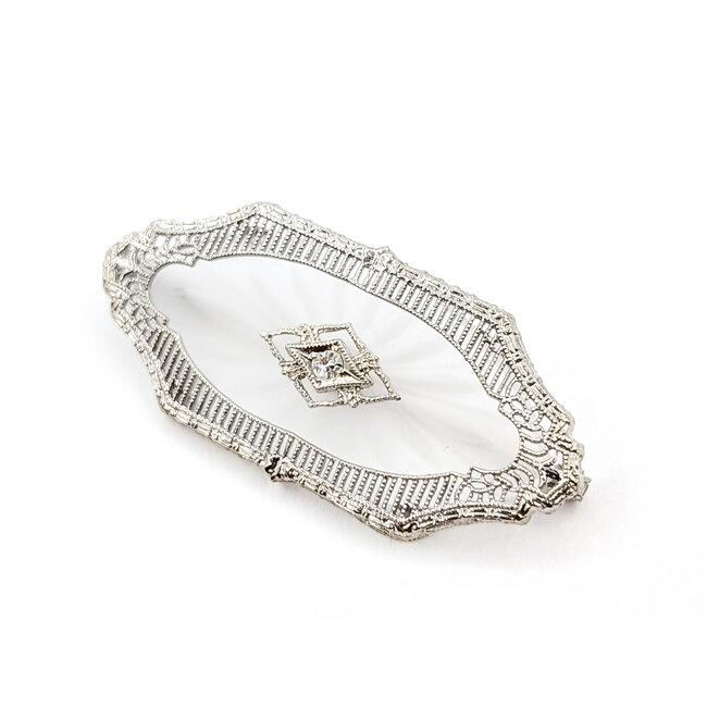 Brooch Filigree Kampfer Glass .035ct Round Diamond 14kw 1.4x.6" 4.15g 226030057