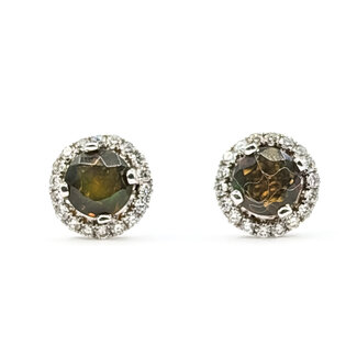 Earrings Stud Halo .30ctw Round Diamonds 1.00ctw Green Opal 14kw 9mm 1.96g 226030056