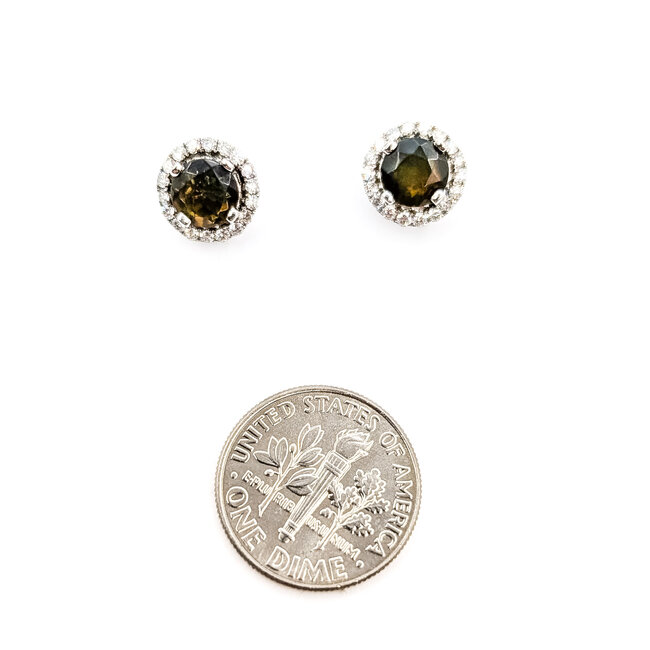 Earrings Stud Halo .30ctw Round Diamonds 1.00ctw Green Opal 14kw 9mm 1.96g 226030056