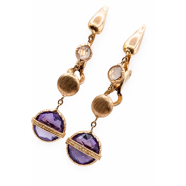 Earrings Dangle 1.5ctw Purple Amethyst 14kr 1.6x.25" 3.82g 226030055