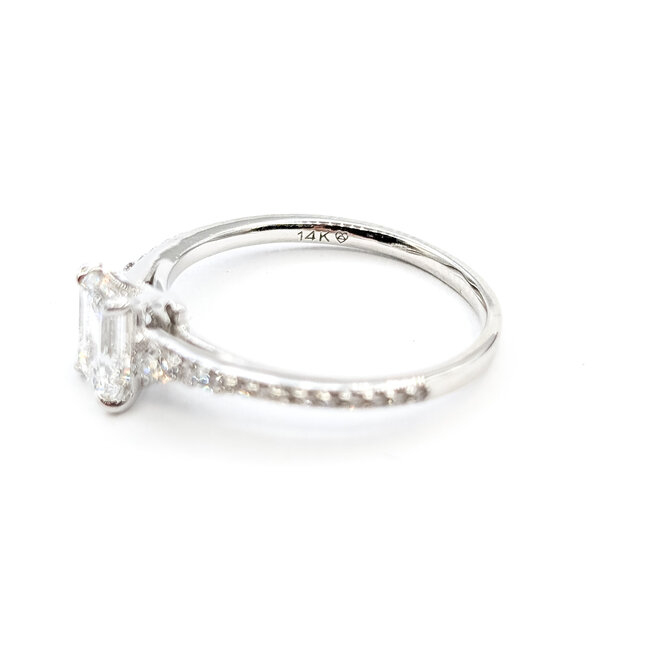 Ring Engagement Graduated Band 1.00ctw Emerald & Round Lab Grown Diamonds 14kw 1.6mm Sz7 2.02g 126040048