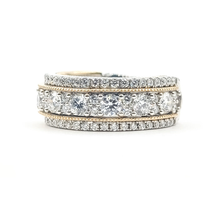 Ring 3-Row Milgrain 2.00ctw Round Lab Grown Diamonds 14k two-tone 8mm Sz6.75 10.36g 126040010