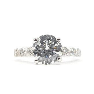 Ring Milgrain 2.05ct Round Lab Grown Diamond IGI Report: 763640836 VVS2 F Bezel Set .25ctw Round Diamonds 14kw 2.2mm 2.7g 2.7g 125060088