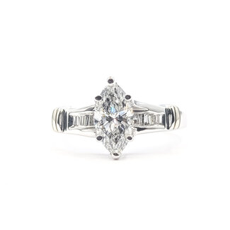 Ring Engagement 1.07ct Marquise Lab Grown Diamond IGI Report: 756570757 VVS2 E 0.25ctw Diamonds 14kw 2mm Sz7 3.8g 126038035