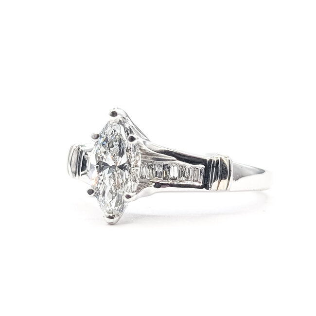 Ring Engagement 1.07ct Marquise Lab Grown Diamond IGI Report: 756570757 VVS2 E 0.25ctw Diamonds 14kw 2mm Sz7 3.8g 126038035