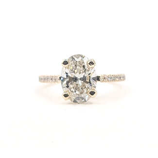 Ring Engagement Cathedral 1.54ct Oval Lab Grown Diamond IGI: LG757523546 0.2ctw Diamonds 14ky 1.8mm Sz4 1.7g 126038023
