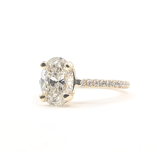 Ring Engagement Cathedral 1.54ct Oval Lab Grown Diamond IGI: LG757523546 0.2ctw Diamonds 14ky 1.8mm Sz4 1.7g 126038023