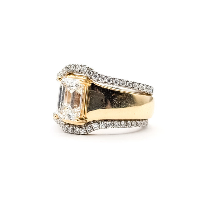 Ring Bridal Set Contour 2.00ct Emerald Lab Grown Diamond 2.50ctw Lab Grown Diamonds 14k two-tone 8mm Sz6.5 13.01g 126040012