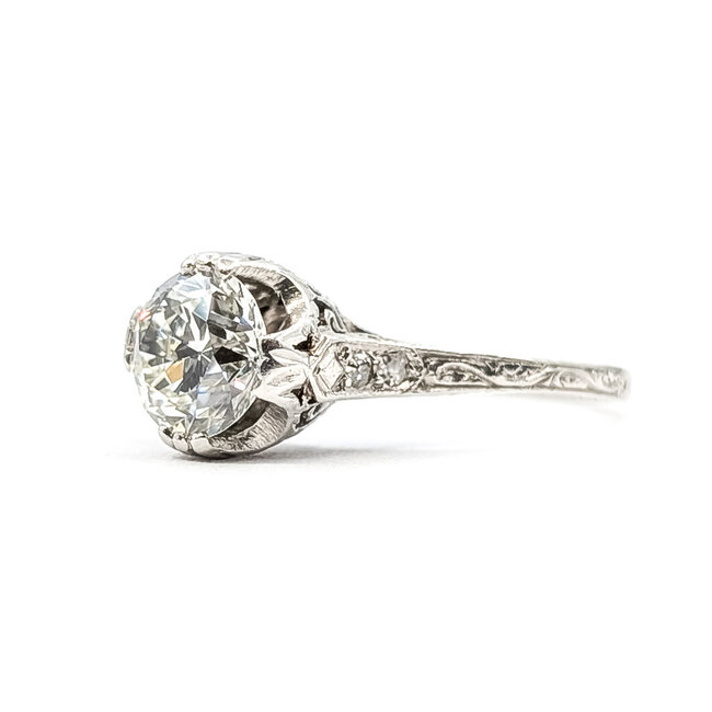 Ring Engagement Filigree 1.00ct Old European Diamond 900pt 1.5mm Sz5.5 2.8g 226040008