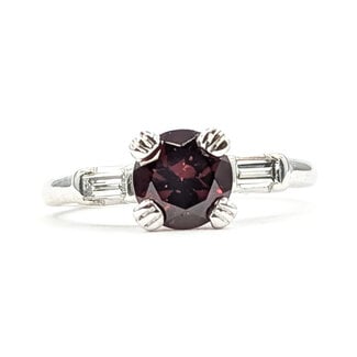 Ring Vintage .20ctw Near Colorless Diamonds 1.68ct Garnet Platinum 2.3mm Sz7.25 5.1g 125120099