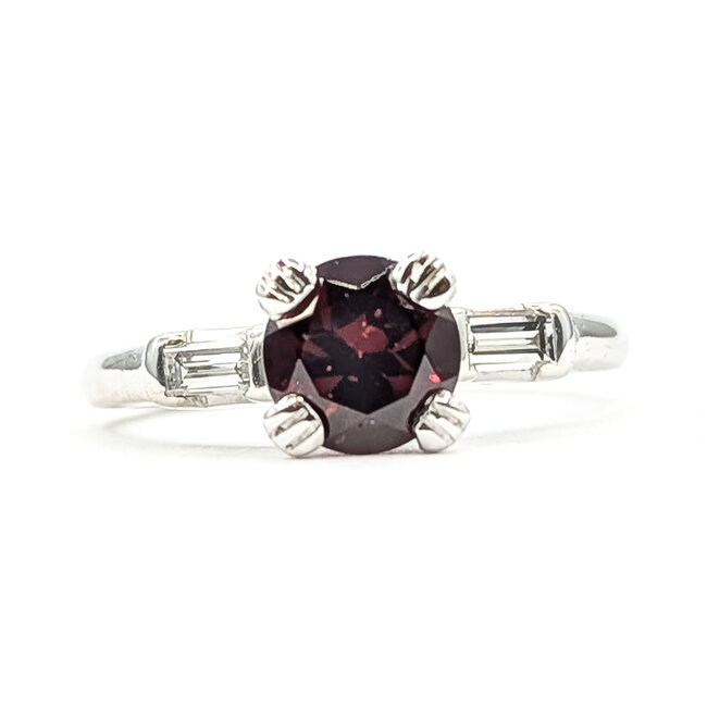Ring Vintage .20ctw Near Colorless Diamonds 1.68ct Garnet Platinum 2.3mm Sz7.25 5.1g 125120099