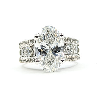 Ring Engagement Cathedral 4.58ct Oval Lab Grown Diamond IGI: 756510142 VS1 E 1.5ctw Diamonds 18kw 6mm Sz6.5 8.8g 126038040