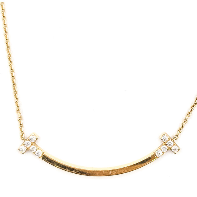 Necklace Tiffany T .19ctw Round Diamonds 18ky .8mm 16-18" 5.68g 126040100