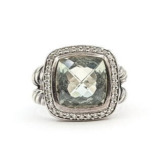 Ring David Yurman Albion Collection Cable .19ctw Round Diamonds 11x11mm Green Prasiolite 925 15x15mm Sz7 9.16g 226040003