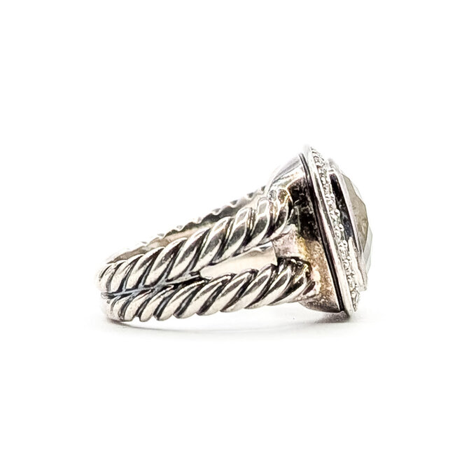 Ring David Yurman Albion Collection Cable .19ctw Round Diamonds 11x11mm Green Prasiolite 925 15x15mm Sz7 9.16g 226040003