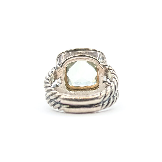 Ring David Yurman Albion Collection Cable .19ctw Round Diamonds 11x11mm Green Prasiolite 925 15x15mm Sz7 9.16g 226040003