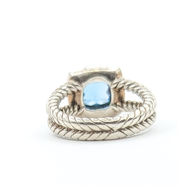 Ring David Yurman Albion Collection Cable .16ctw Round Diamonds 7x7mm Blue Topaz 925 7x7mm Sz5 6.03g 226040004