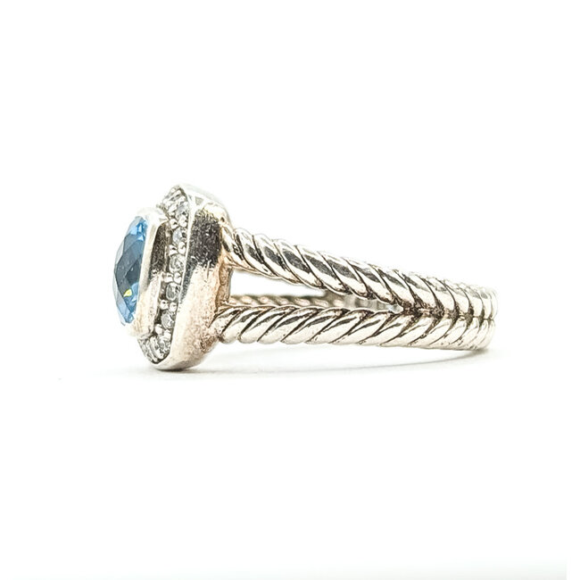 Ring David Yurman Albion Collection Cable .16ctw Round Diamonds 7x7mm Blue Topaz 925 7x7mm Sz5 6.03g 226040004