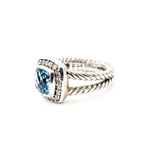 Ring David Yurman Albion Collection Cable .16ctw Round Diamonds 7x7mm Blue Topaz 925 7x7mm Sz5 6.03g 226040004