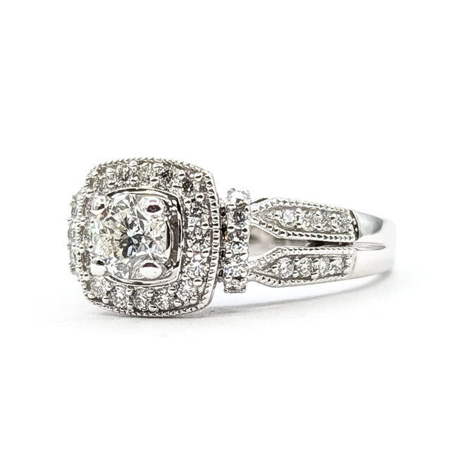 Ring Engagement Milgrain Halo .75ctw Round Diamonds 14kw 4mm Sz5 4.07g 126030086