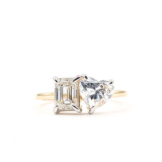 Ring Toi Et Moi 1.00ctw Emerald & Heart Lab Grown Diamonds 14ky 1.5mm Sz7 2.13g 126040043