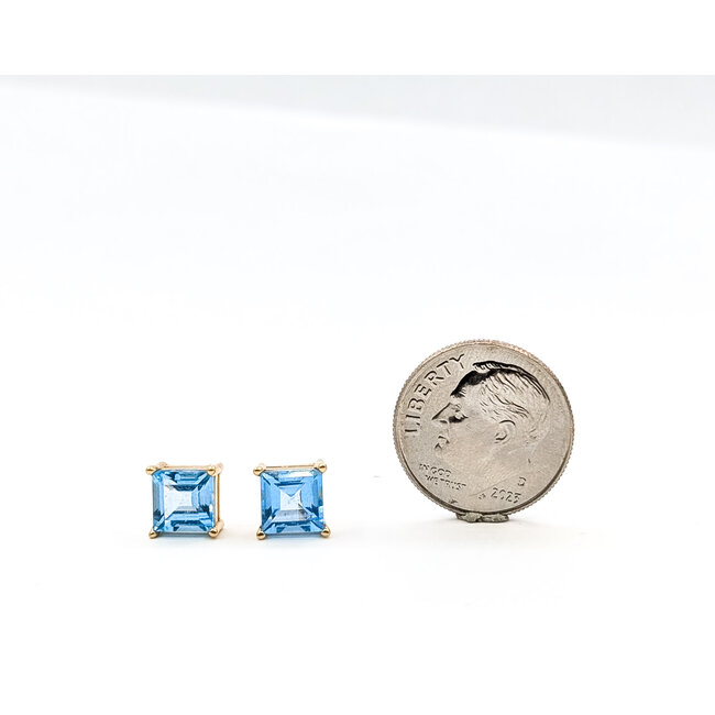 Earrings Stud 2.8ctw Swiss Blue Topaz 14ky 6x6mm 1.85g 226050005