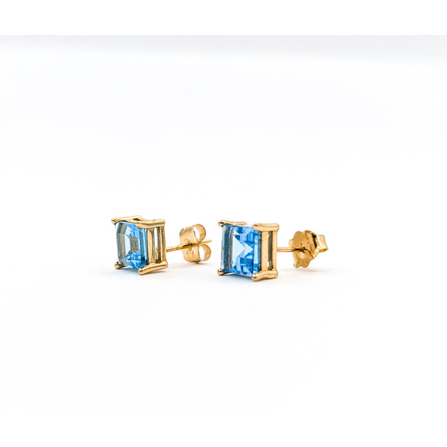 Earrings Stud 2.8ctw Swiss Blue Topaz 14ky 6x6mm 1.85g 226050005