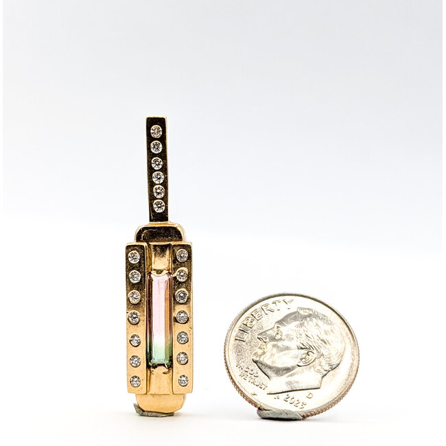 Pendant Drop .20ctw Round Diamonds .50ct Watermelon Tourmaline 14ky 1.5x.3" 4.85g 226050006