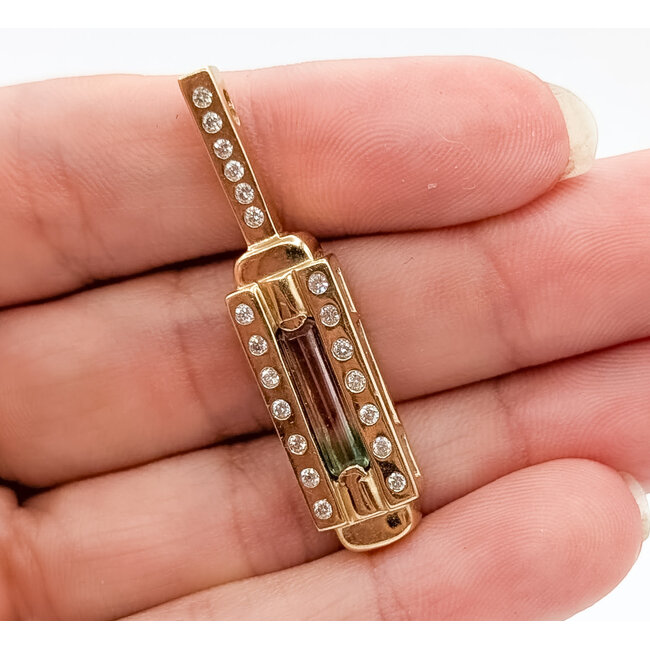 Pendant Drop .20ctw Round Diamonds .50ct Watermelon Tourmaline 14ky 1.5x.3" 4.85g 226050006