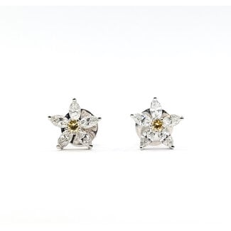 Earrings Stud Flower 1.2ctw Round & Marquise Diamonds 18kw 11mm 3.1g 226050003