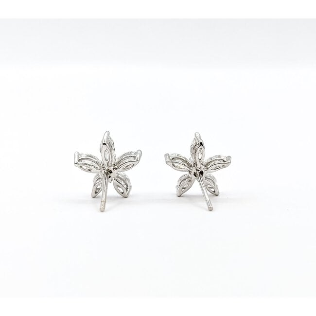 Earrings Stud Flower 1.2ctw Round & Marquise Diamonds 18kw 11mm 3.1g 226050003