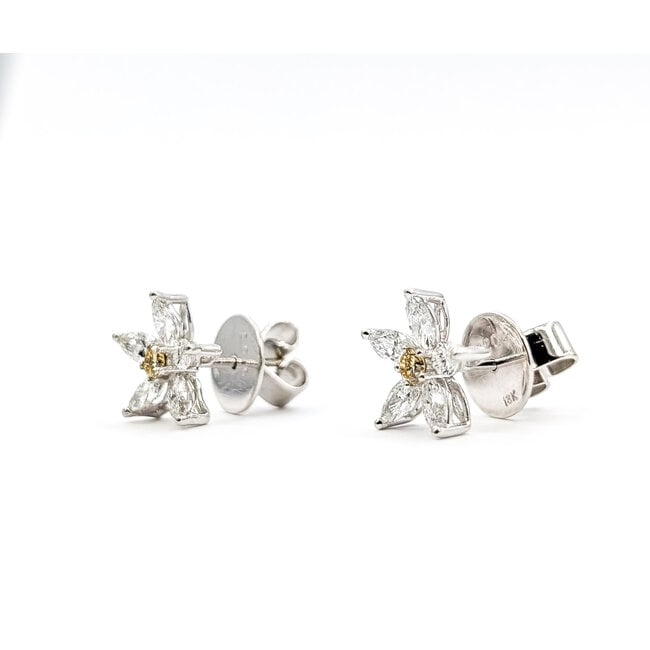 Earrings Stud Flower 1.2ctw Round & Marquise Diamonds 18kw 11mm 3.1g 226050003