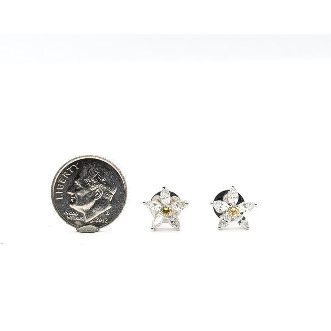 Earrings Stud Flower 1.2ctw Round & Marquise Diamonds 18kw 11mm 3.1g 226050003