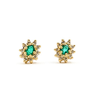 Earrings Stud Halo .16ctw Round Diamonds .14ctw Green Emerald 14ky 9x7mm 1.93g 126040107