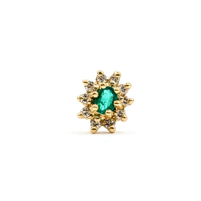 Earrings Stud Halo .16ctw Round Diamonds .14ctw Green Emerald 14ky 9x7mm 1.93g 126040107