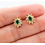 Earrings Stud Halo .16ctw Round Diamonds .14ctw Green Emerald 14ky 9x7mm 1.93g 126040107