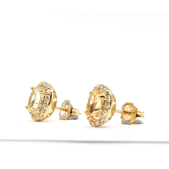 Earrings Stud LeVian .17ctw Round Diamonds 2.00ctw Imperial Topaz 14ky 10x8mm 2.4g 226050004