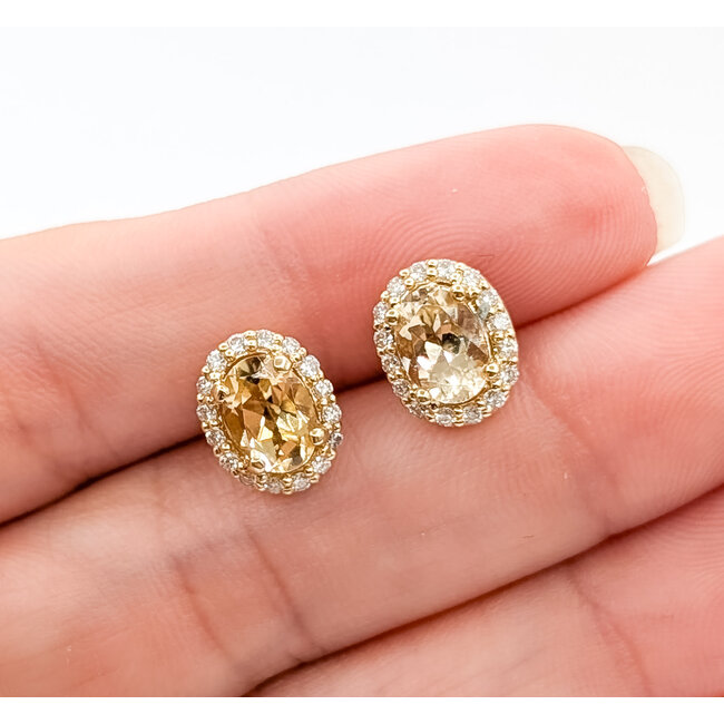 Earrings Stud LeVian .17ctw Round Diamonds 2.00ctw Imperial Topaz 14ky 10x8mm 2.4g 226050004