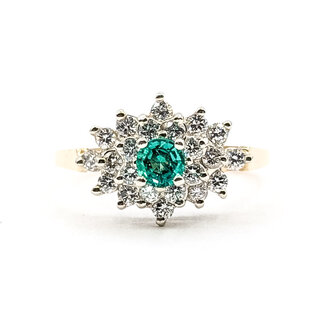 Ring Cluster .50ctw Round Diamonds .20ctw Green Emerald 14ky 1.5mm Sz7 3.01g 126040106
