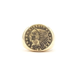 Ring Signet 1914 $2.50 Indian Head Gold Coin 14ky & 22ky 19mm Sz9 19.45g 126042017