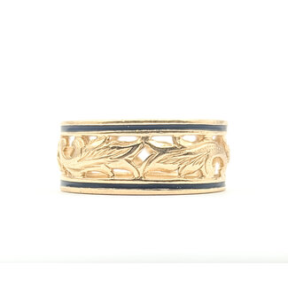 Ring Ornate Black Enamel 14ky 8mm Sz6.5 4.39g 126042023