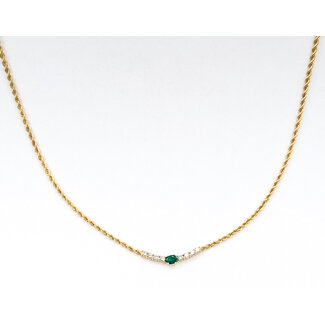 Necklace Bar .33ctw Round Diamonds .33ct Green Emerald 14ky 16" 6.34g 126040105