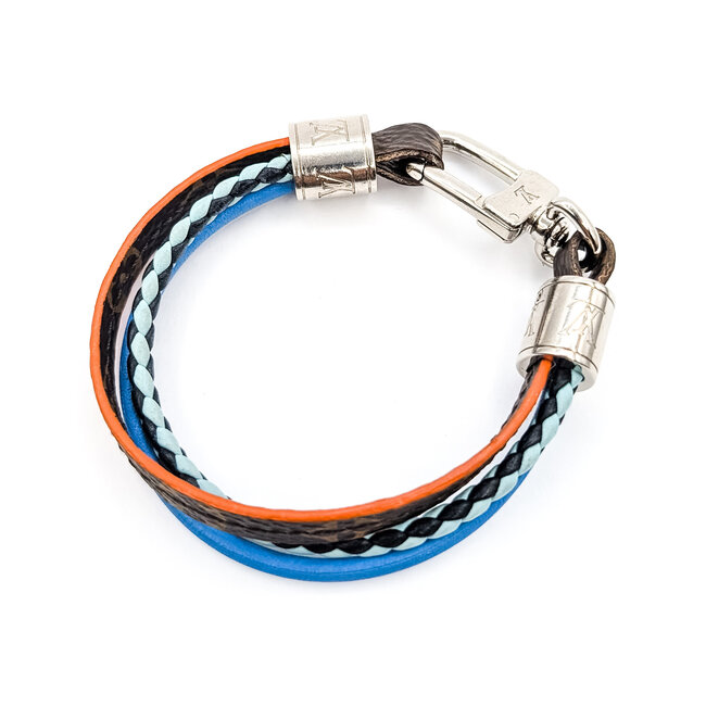 Bracelet Louis Vuitton Brown Monogram LV Treble Blue Leather Cloth Pony Style Calfskin 126055001