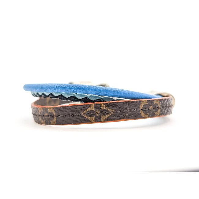 Bracelet Louis Vuitton Brown Monogram LV Treble Blue Leather Cloth Pony Style Calfskin 126055001