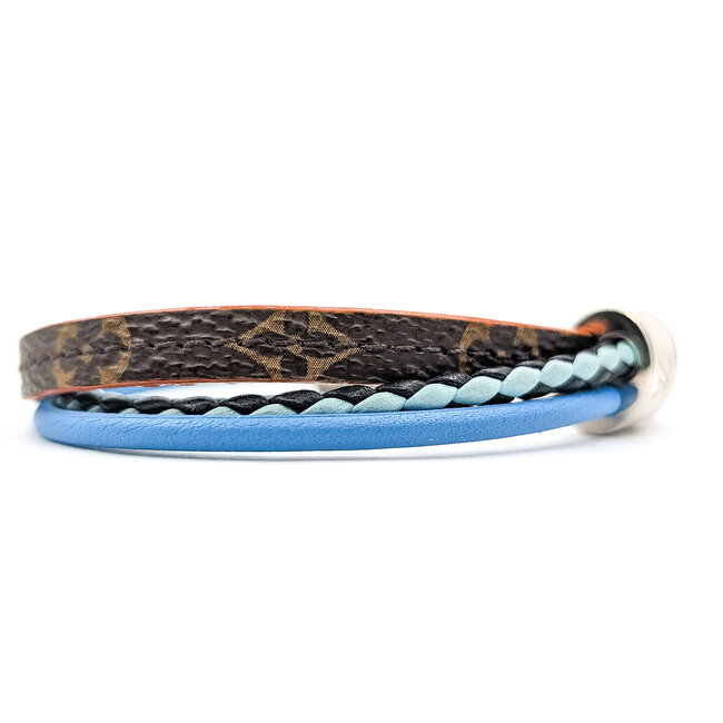 Bracelet Louis Vuitton Brown Monogram LV Treble Blue Leather Cloth Pony Style Calfskin 126055001