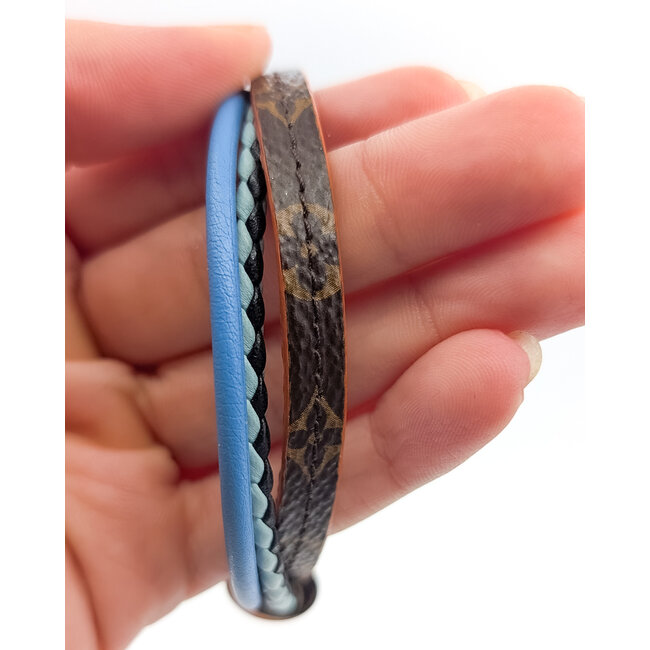 Bracelet Louis Vuitton Brown Monogram LV Treble Blue Leather Cloth Pony Style Calfskin 126055001